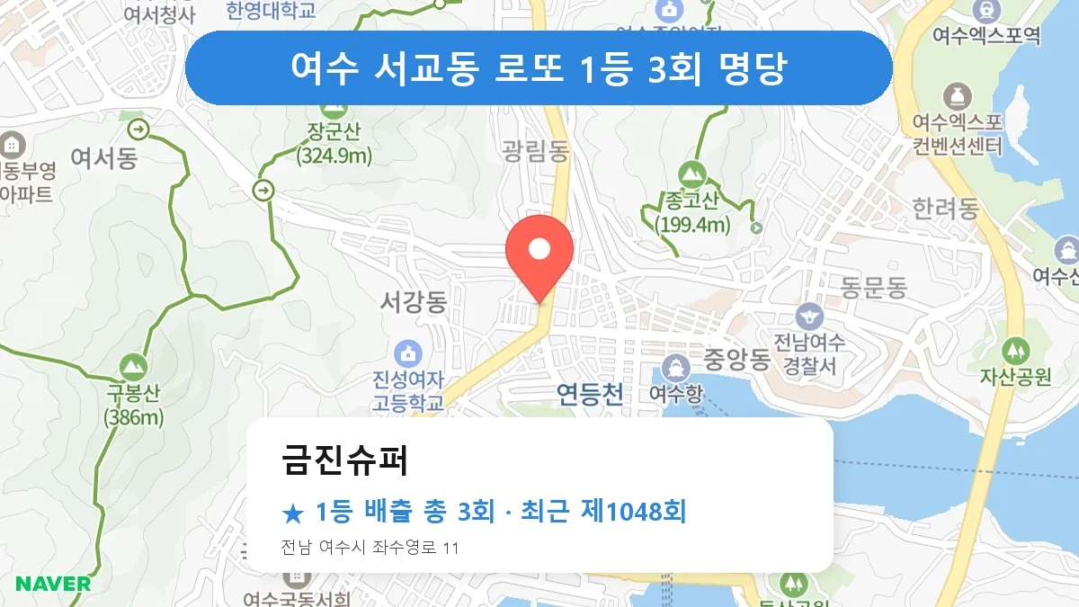 여수 금진슈퍼 로또 1등 3회 명당 | 위치·당첨 이력 (전남 여수시 서교동)