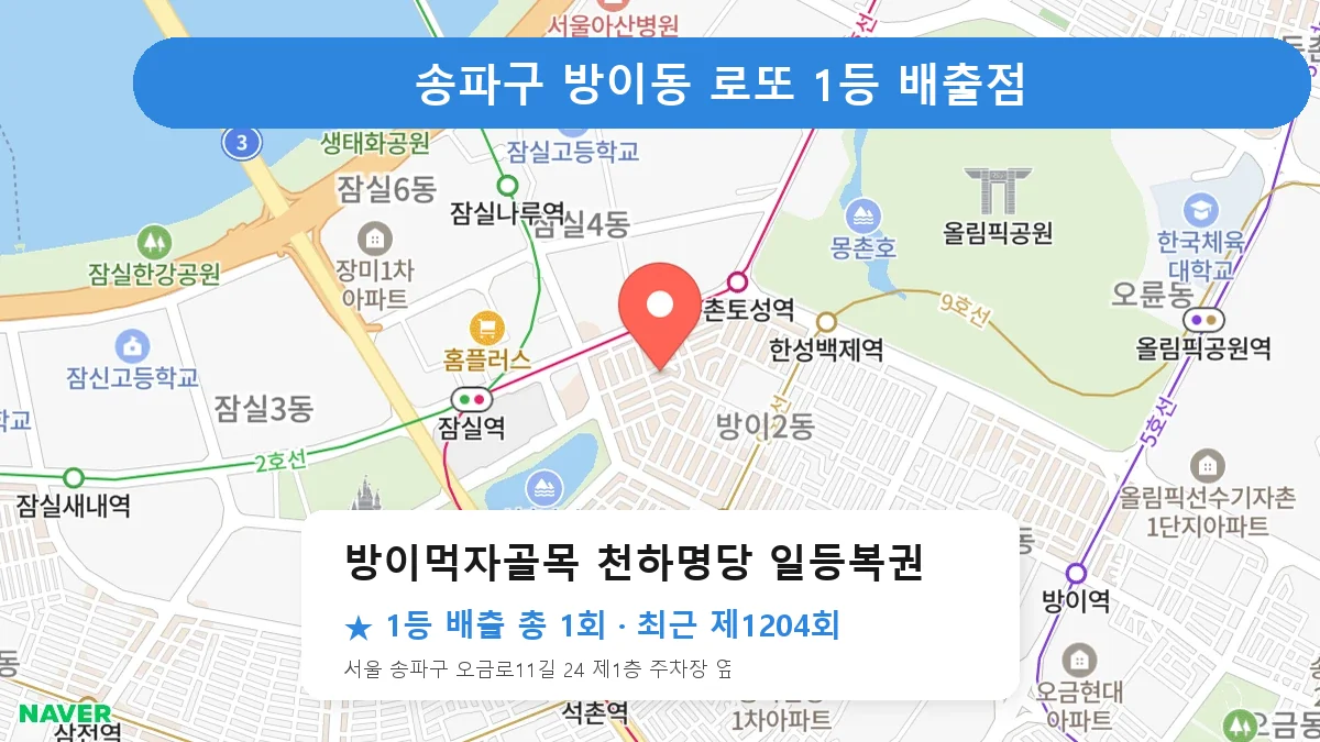 송파구 로또 명당 방이먹자골목 천하명당 일등복권 위치