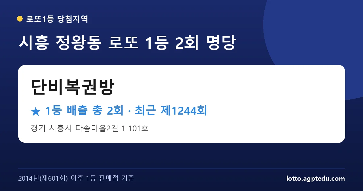 시흥 단비복권방 로또 1등 2회 명당 | 위치·당첨 이력 (경기 시흥시 정왕동)