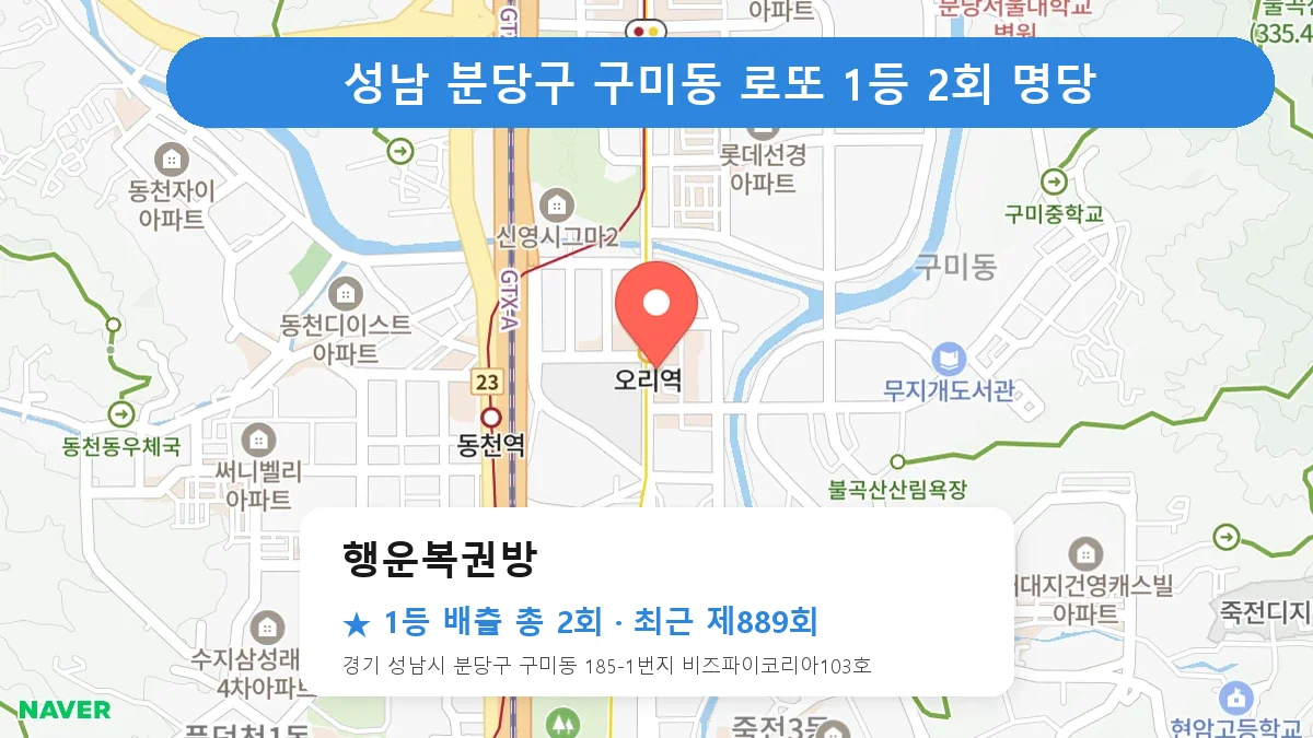 성남 분당구 행운복권방 로또 1등 2회 명당 | 위치·당첨 이력 (경기 성남시 분당구 구미동)