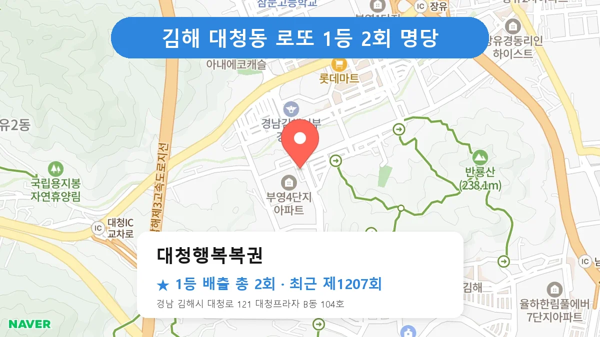 김해 대청행복복권 로또 1등 2회 명당 | 위치·당첨 이력 (경남 김해시 대청동)