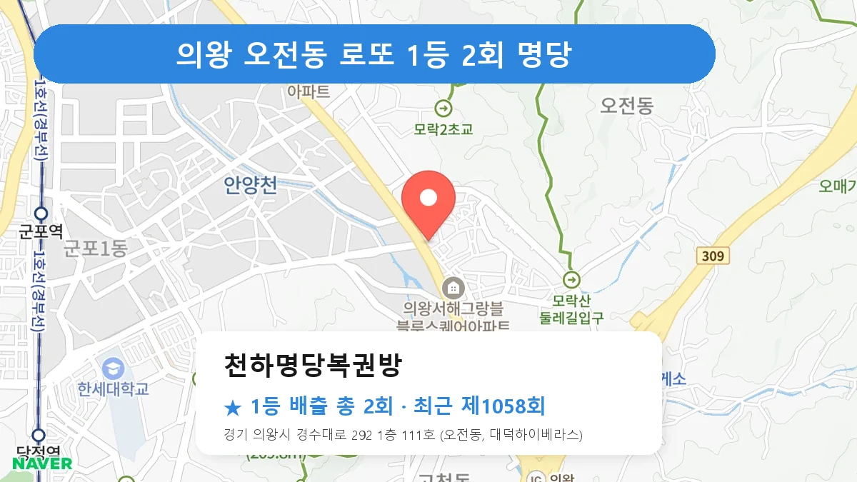 의왕 천하명당복권방 로또 1등 2회 명당 | 위치·당첨 이력 (경기 의왕시 오전동)