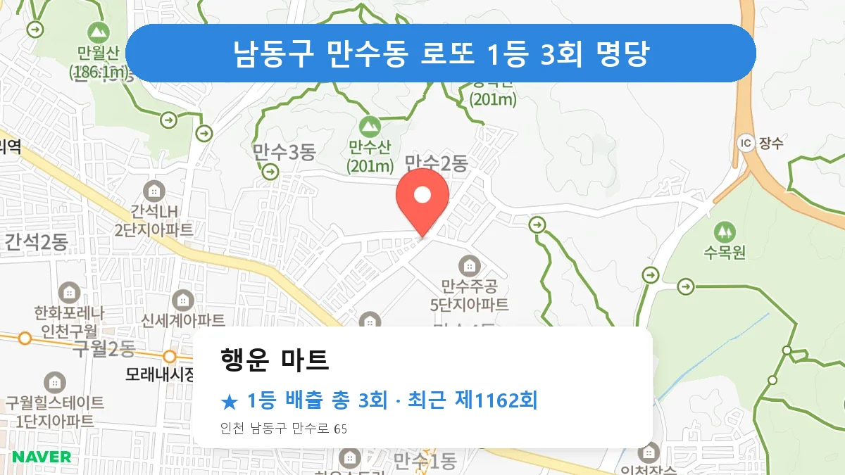 남동구 행운 마트 로또 1등 3회 명당 | 위치·당첨 이력 (인천 남동구 만수동)