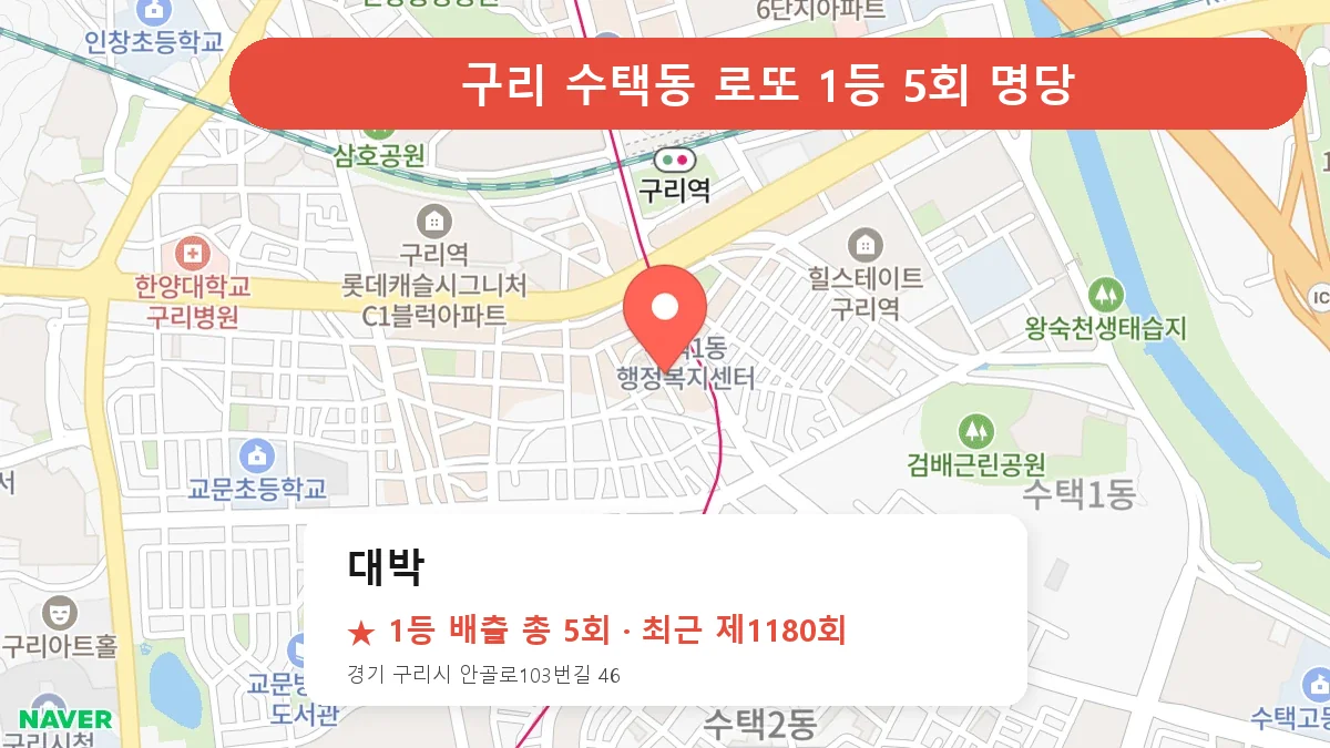 구리 대박 로또 1등 5회 명당 | 위치·당첨 이력 (경기 구리시 수택동)