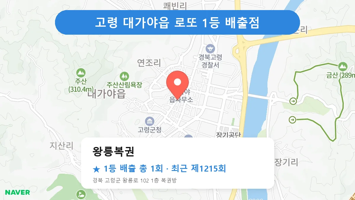 고령 왕릉복권 로또 1등 1회 명당 | 위치·당첨 이력 (경북 고령군 대가야읍)
