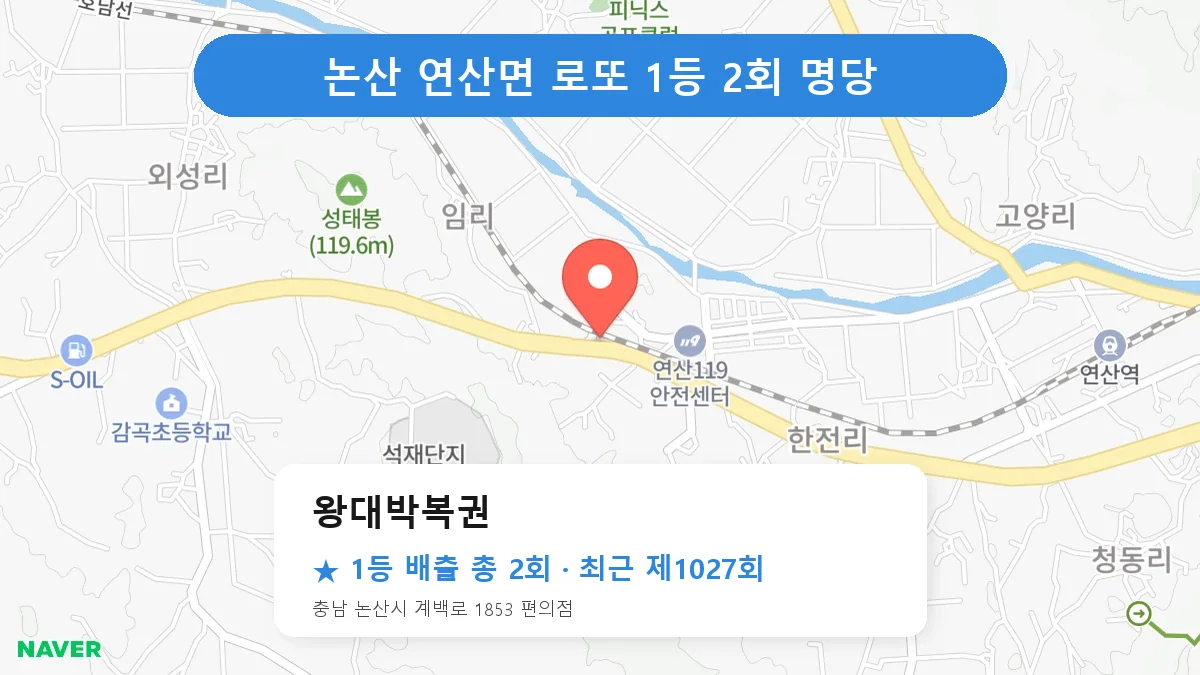 논산 왕대박복권 로또 1등 2회 명당 | 위치·당첨 이력 (충남 논산시 연산면)