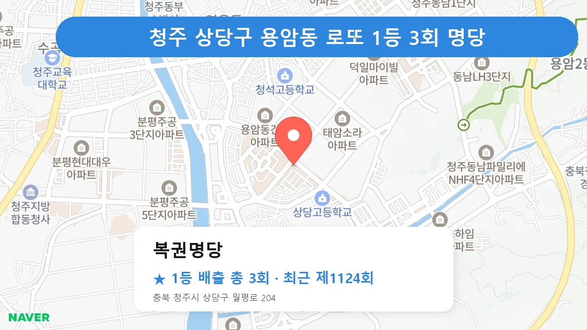 청주 상당구 복권명당 로또 1등 3회 명당 | 위치·당첨 이력 (충북 청주시 상당구 용암동)