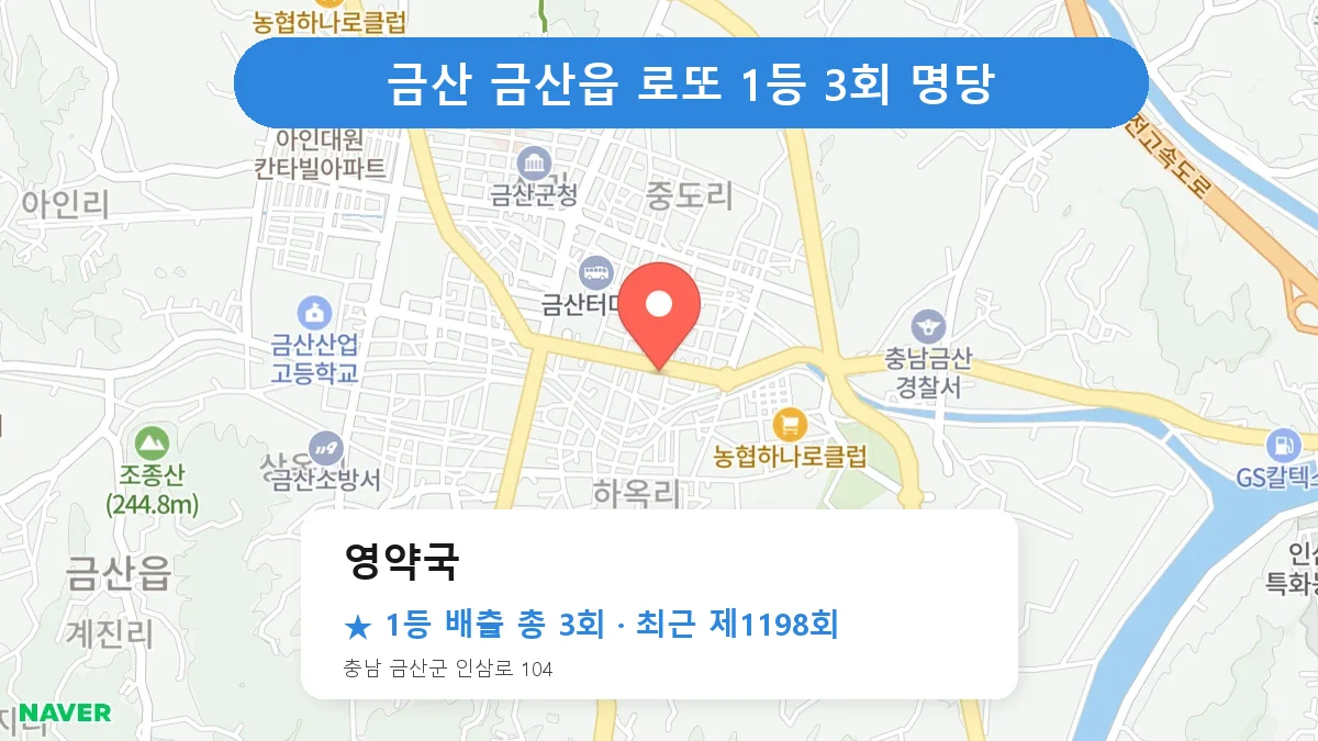 금산 영약국 로또 1등 3회 명당 | 위치·당첨 이력 (충남 금산군 금산읍)