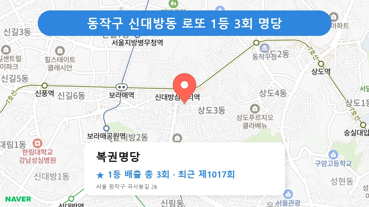 동작구 복권명당 로또 1등 3회 명당 | 위치·당첨 이력 (서울 동작구 신대방동)