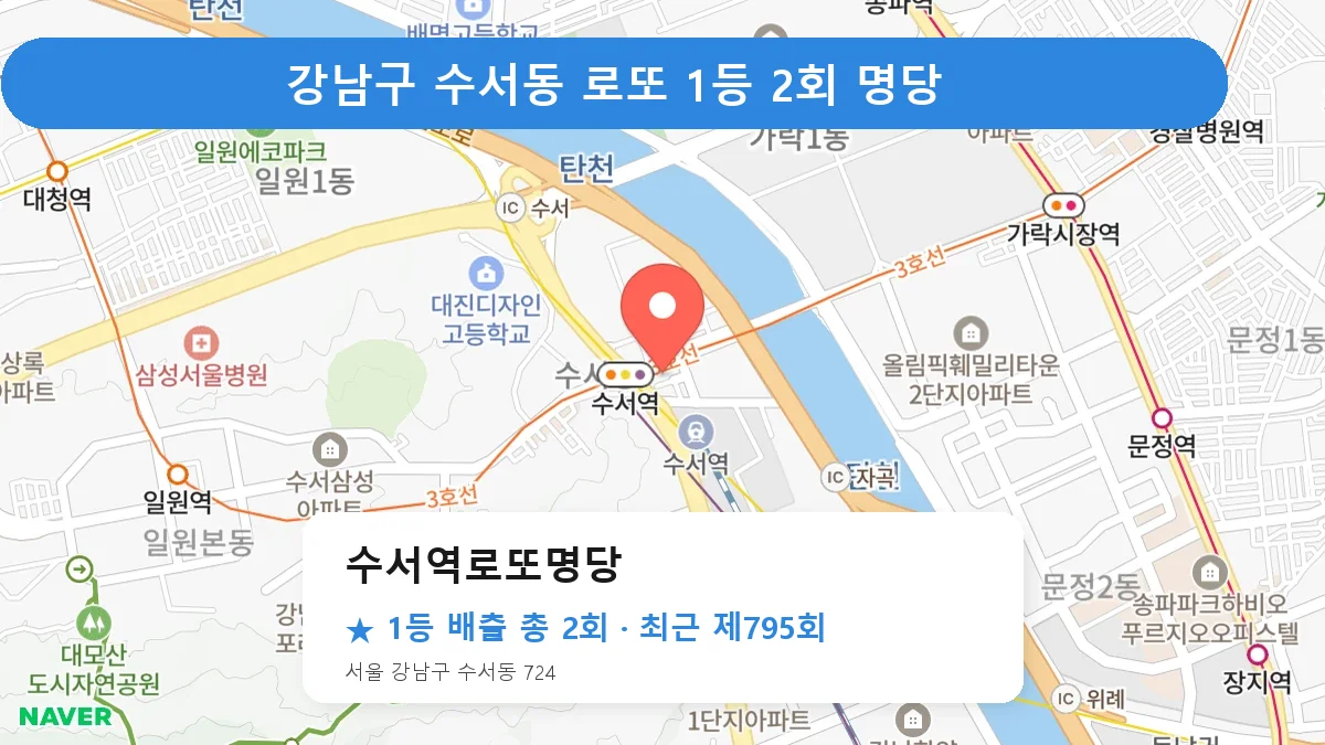 강남구 수서역로또명당 로또 1등 2회 명당 | 위치·당첨 이력 (서울 강남구 수서동)