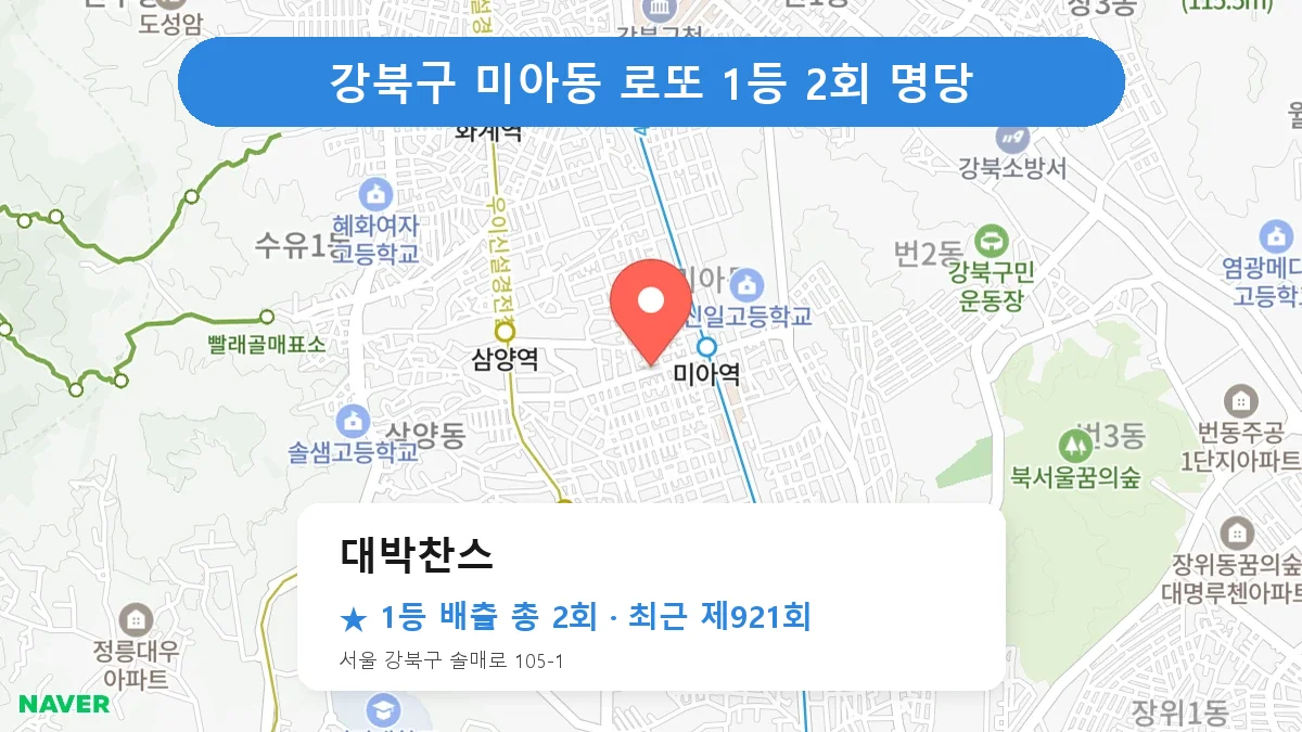 강북구 대박찬스 로또 1등 2회 명당 | 위치·당첨 이력 (서울 강북구 미아동)