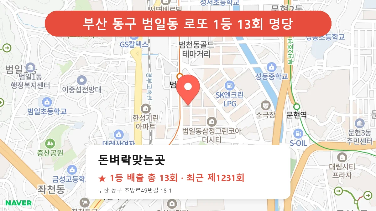 부산 동구 돈벼락맞는곳 로또 1등 13회 명당 | 위치·당첨 이력 (부산 동구 범일동)
