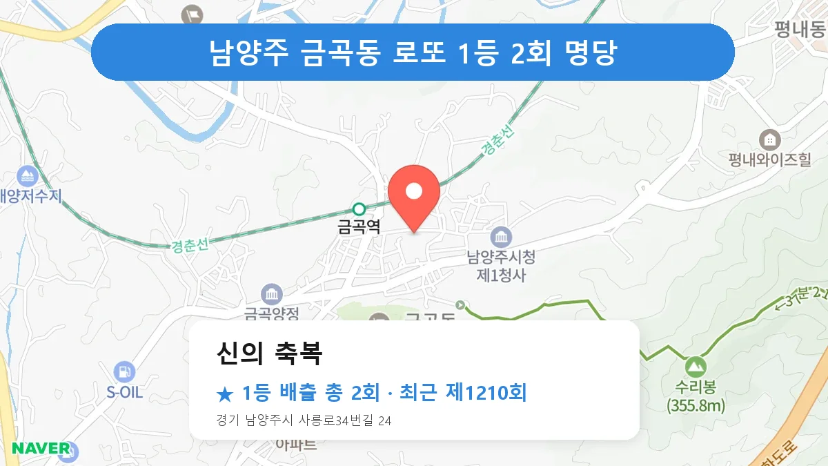 남양주 신의 축복 로또 1등 2회 명당 | 위치·당첨 이력 (경기 남양주시 금곡동)