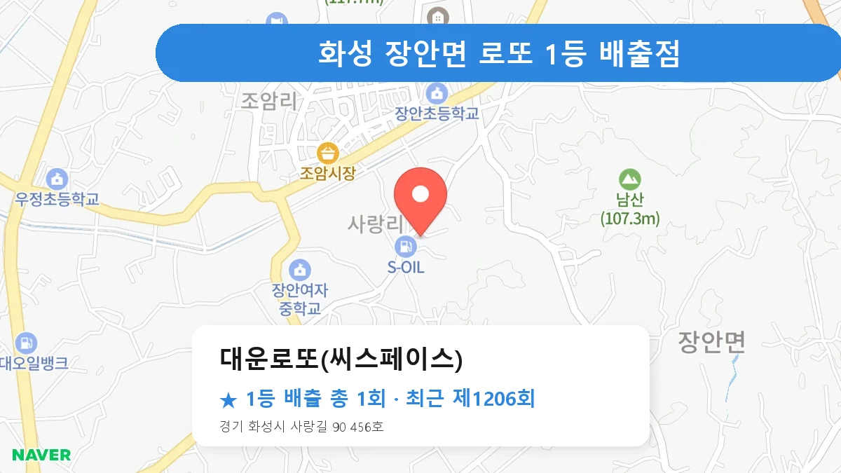 화성 대운로또(씨스페이스) 로또 1등 1회 명당 | 위치·당첨 이력 (경기 화성시 장안면)