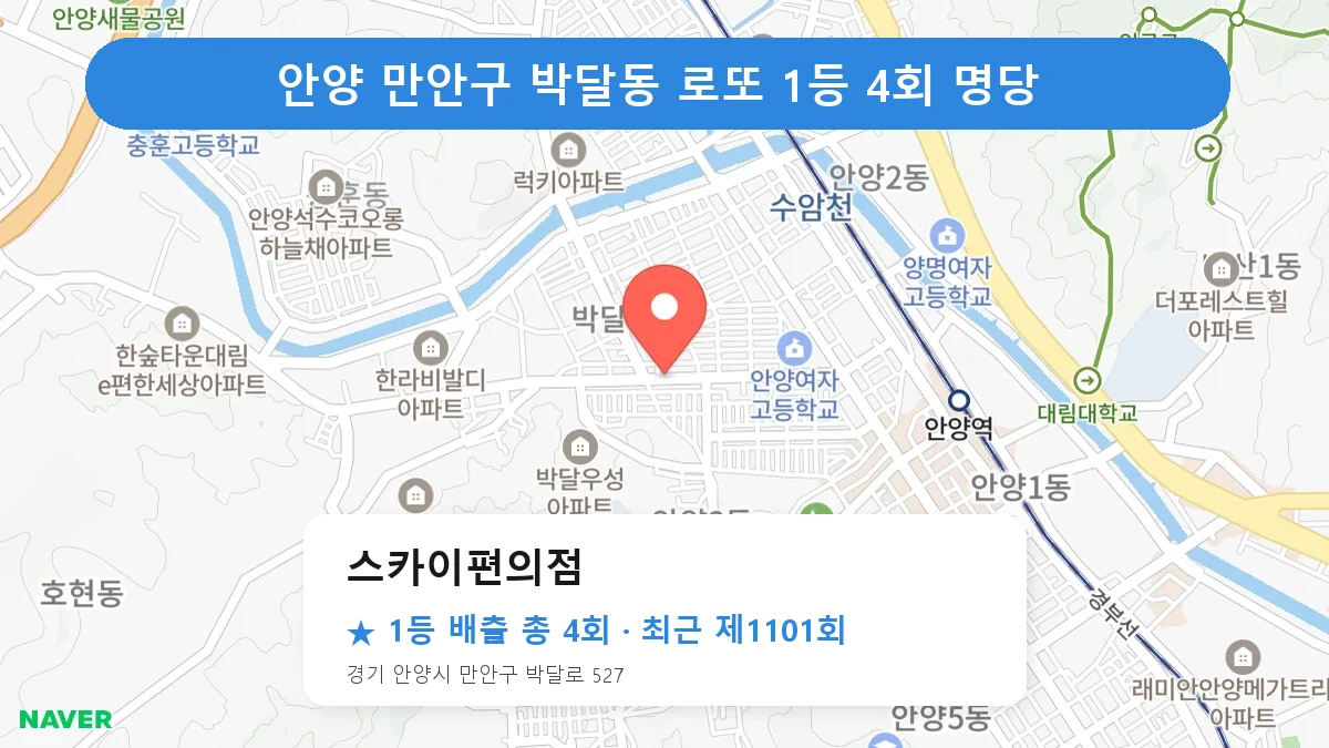 안양 만안구 스카이편의점 로또 1등 4회 명당 | 위치·당첨 이력 (경기 안양시 만안구 박달동)