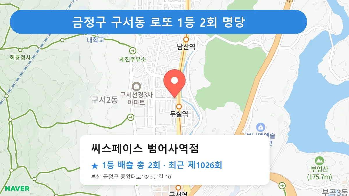 금정구 씨스페이스 범어사역점 로또 1등 2회 명당 | 위치·당첨 이력 (부산 금정구 구서동)