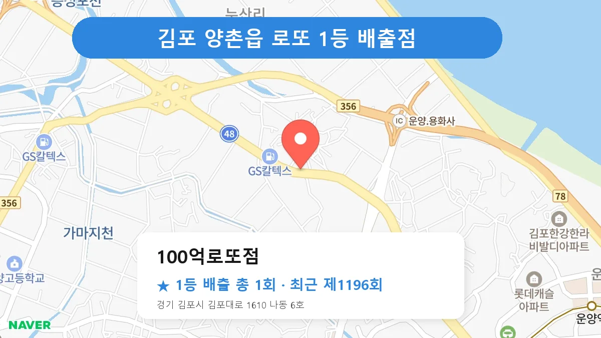 김포 100억로또점 로또 1등 1회 명당 | 위치·당첨 이력 (경기 김포시 양촌읍)