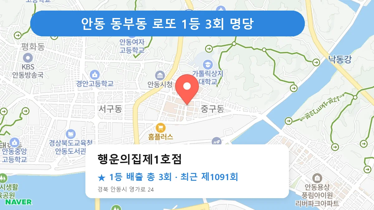 안동 행운의집제1호점 로또 1등 3회 명당 | 위치·당첨 이력 (경북 안동시 동부동)