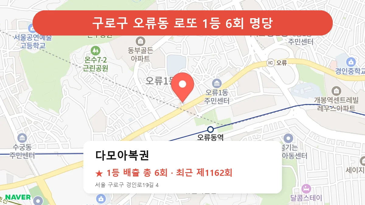 구로구 다모아복권 로또 1등 6회 명당 | 위치·당첨 이력 (서울 구로구 오류동)