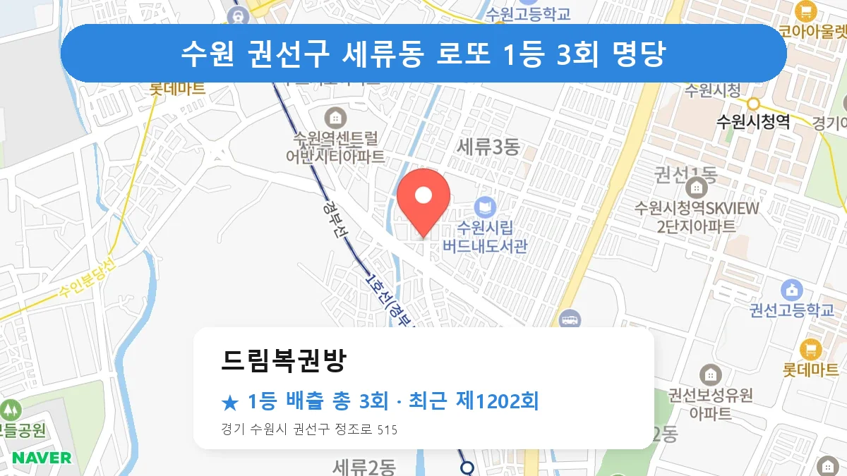 수원 권선구 드림복권방 로또 1등 3회 명당 | 위치·당첨 이력 (경기 수원시 권선구 세류동)