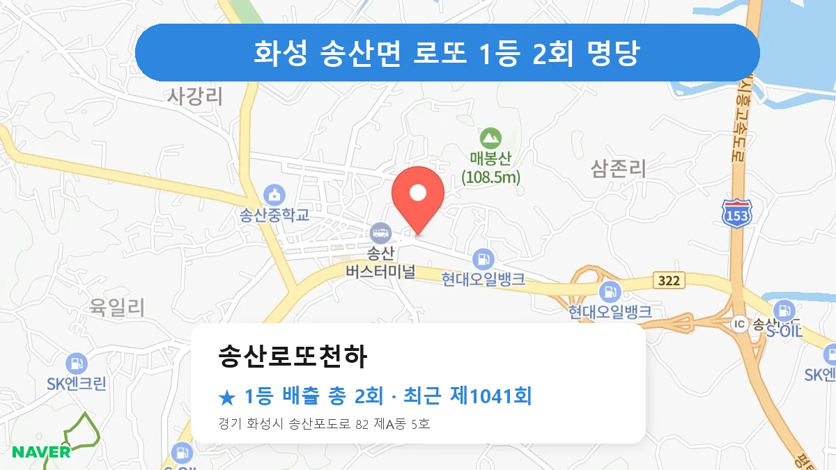 화성 송산로또천하 로또 1등 2회 명당 | 위치·당첨 이력 (경기 화성시 송산면)