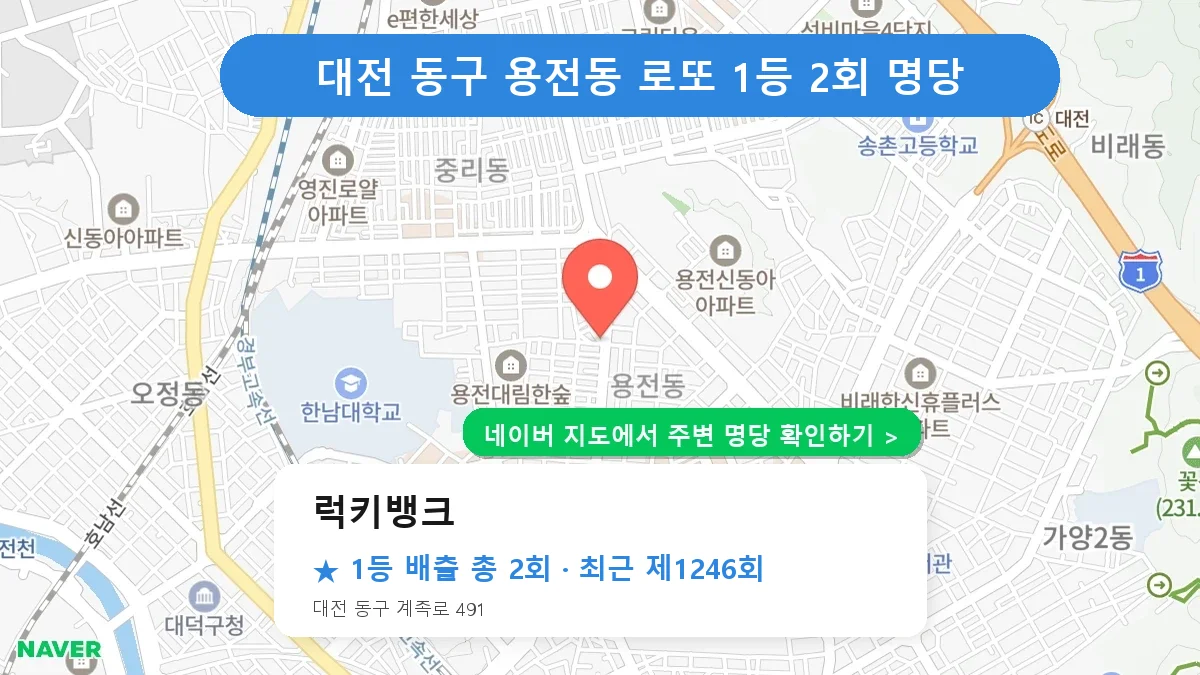 제1246회 동구 용전동 로또 명당 럭키뱅크 위치