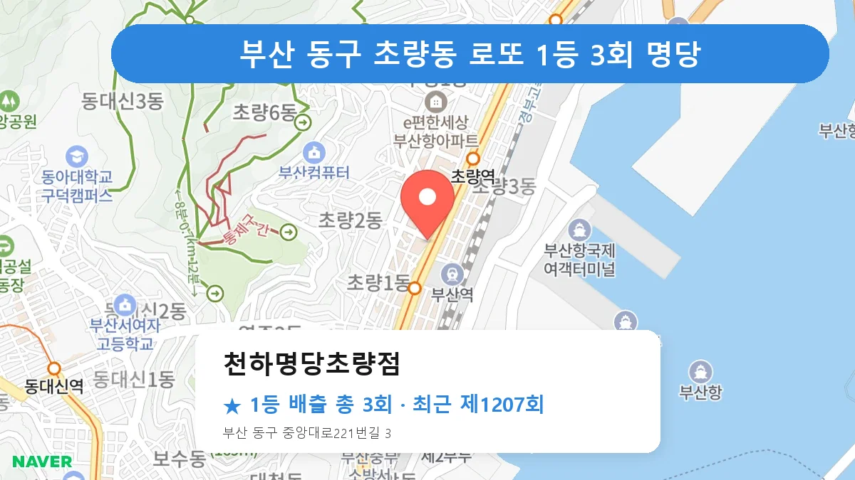 부산 동구 천하명당초량점 로또 1등 3회 명당 | 위치·당첨 이력 (부산 동구 초량동)