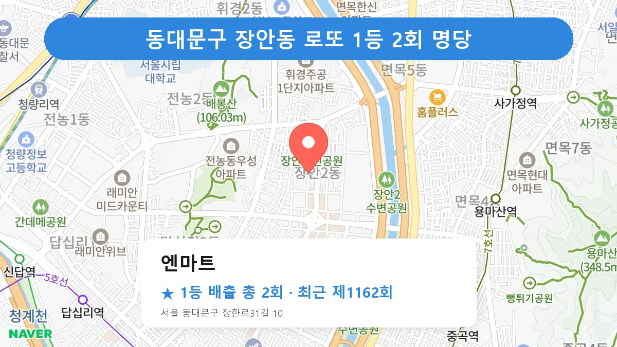 동대문구 엔마트 로또 1등 2회 명당 | 위치·당첨 이력 (서울 동대문구 장안동)