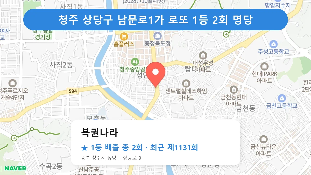 청주 상당구 복권나라 로또 1등 2회 명당 | 위치·당첨 이력 (충북 청주시 상당구 남문로1가)