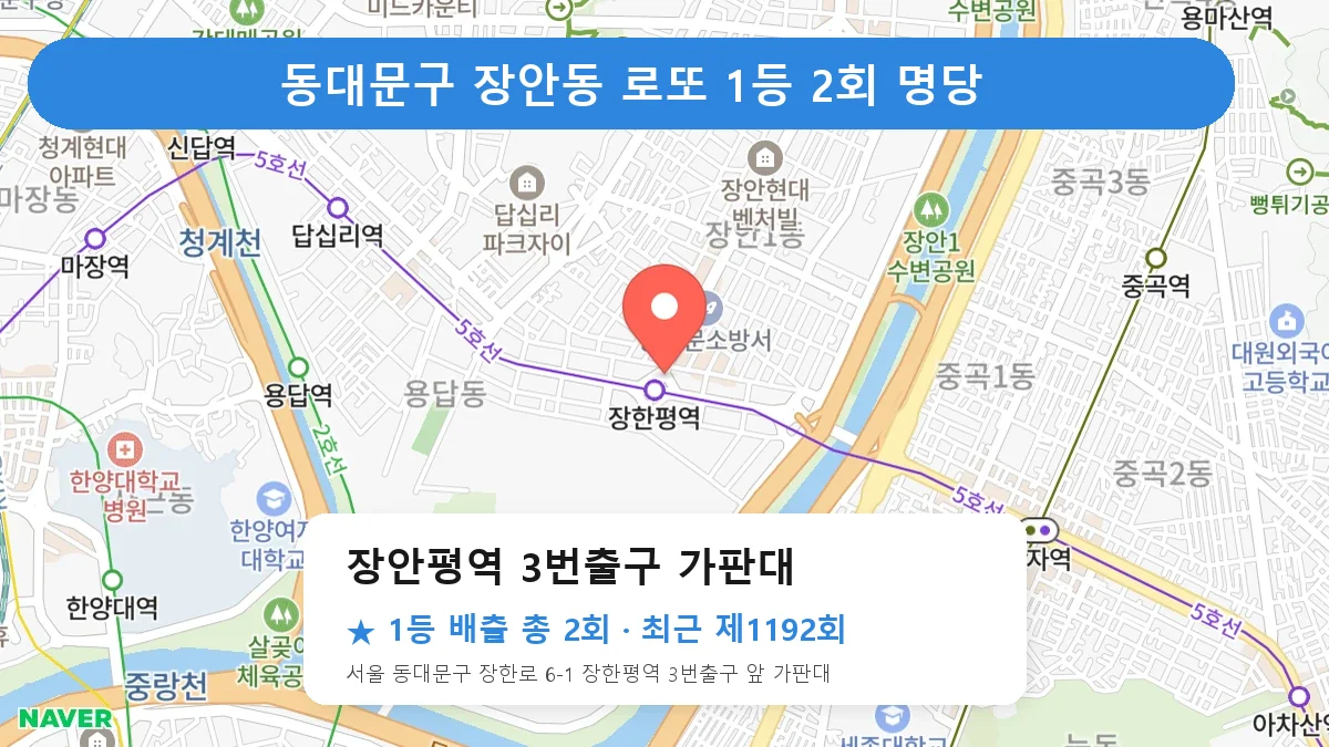 동대문구 장안평역 3번출구 가판대 로또 1등 2회 명당 | 위치·당첨 이력 (서울 동대문구 장안동)
