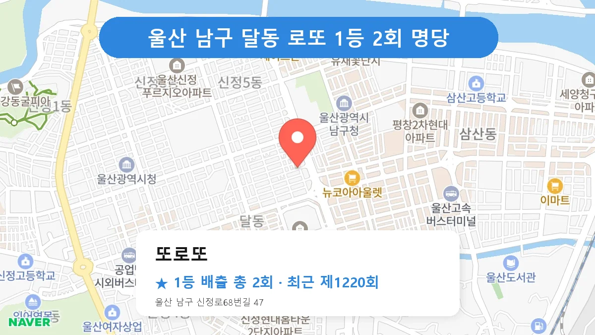 울산 남구 또로또 로또 1등 2회 명당 | 위치·당첨 이력 (울산 남구 달동)