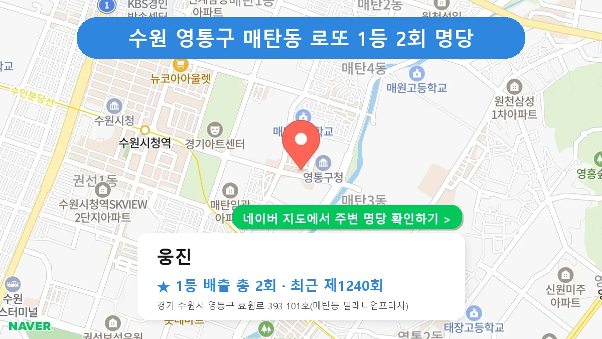 제1240회 수원시 영통구 매탄동 로또 명당 웅진 위치