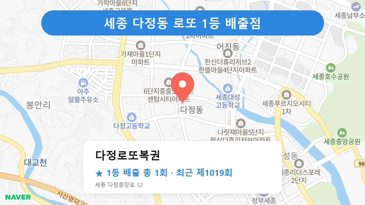 세종 다정로또복권 로또 1등 1회 명당 | 위치·당첨 이력 (세종 다정동)