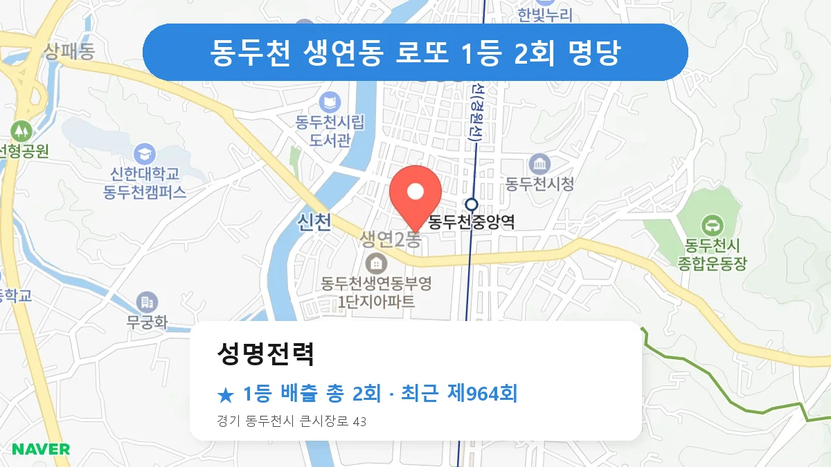 동두천 성명전력 로또 1등 2회 명당 | 위치·당첨 이력 (경기 동두천시 생연동)