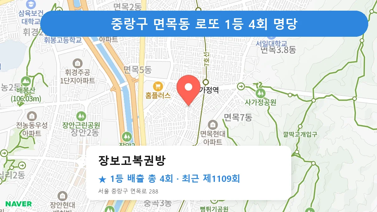 중랑구 장보고복권방 로또 1등 4회 명당 | 위치·당첨 이력 (서울 중랑구 면목동)