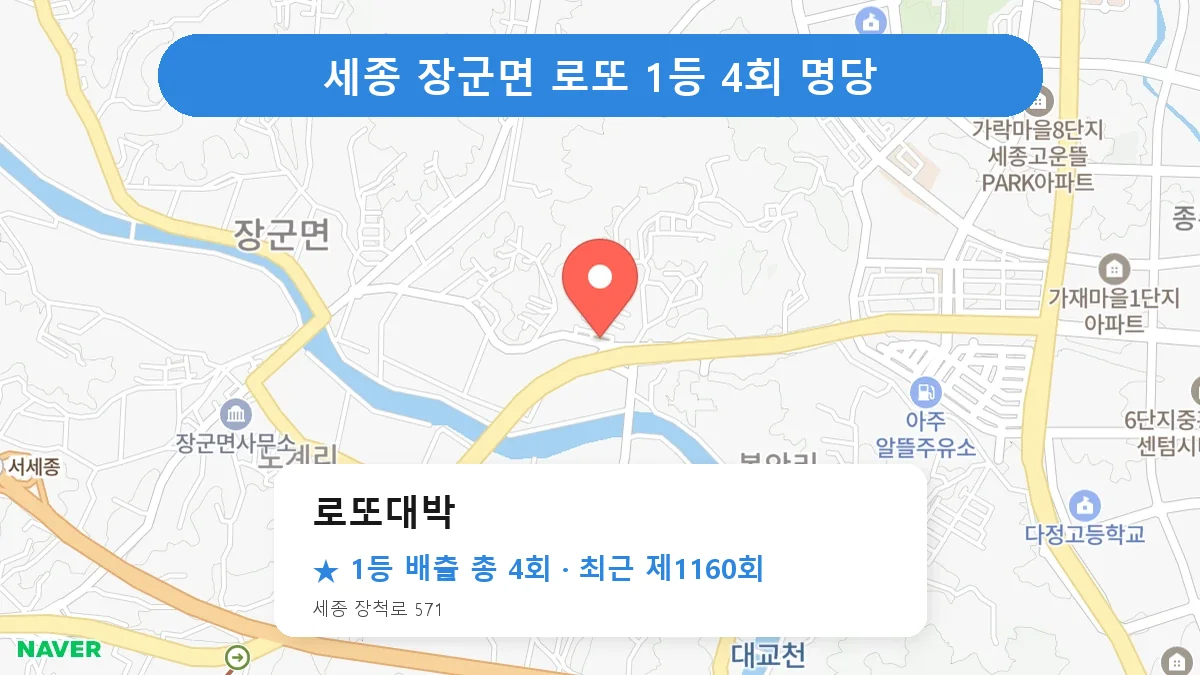 세종 로또대박 로또 1등 4회 명당 | 위치·당첨 이력 (세종 장군면)