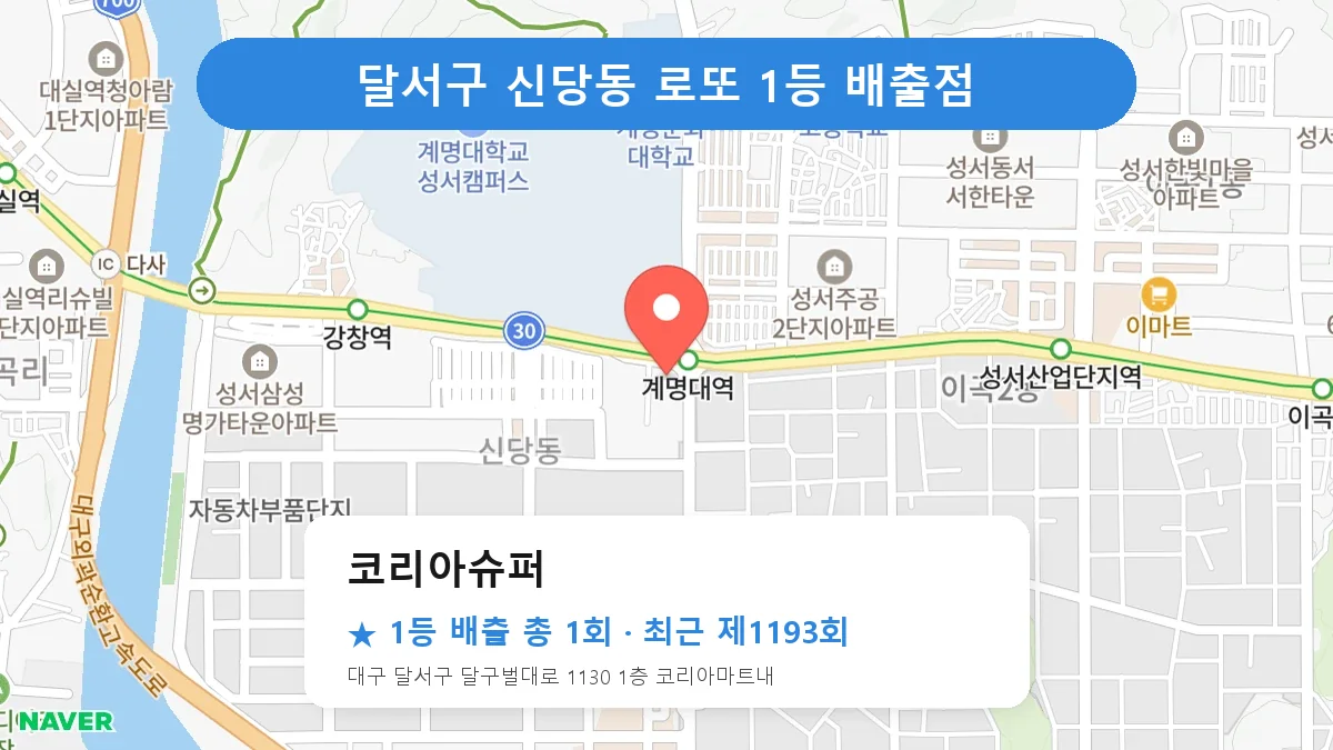 달서구 코리아슈퍼 로또 1등 1회 명당 | 위치·당첨 이력 (대구 달서구 신당동)