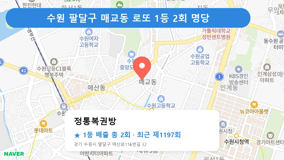 수원 팔달구 정통복권방 로또 1등 2회 명당 | 위치·당첨 이력 (경기 수원시 팔달구 매교동)