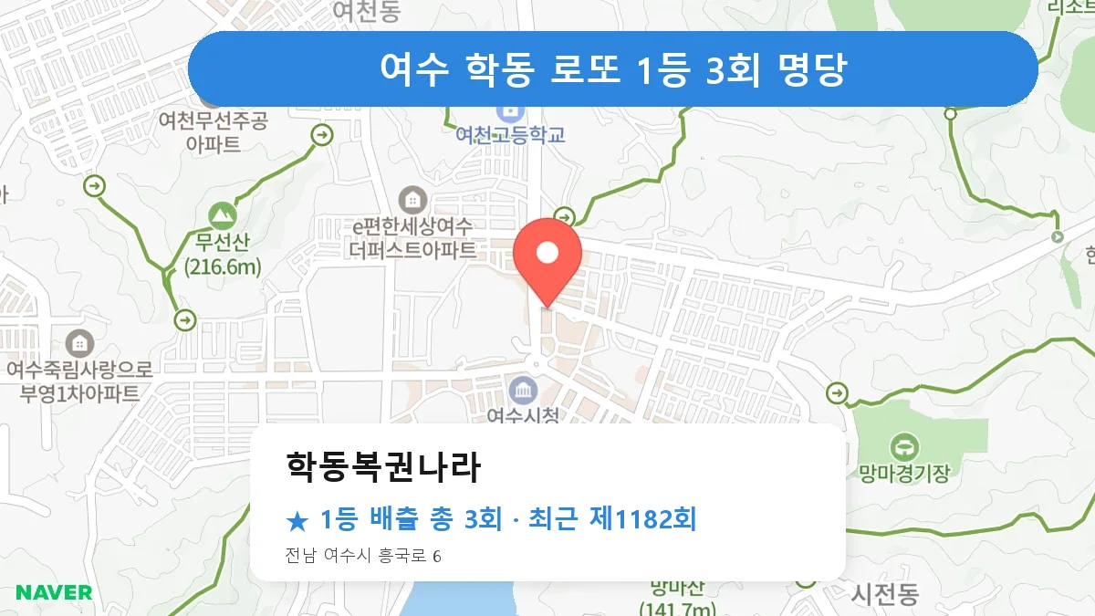 여수 학동복권나라 로또 1등 3회 명당 | 위치·당첨 이력 (전남 여수시 학동)