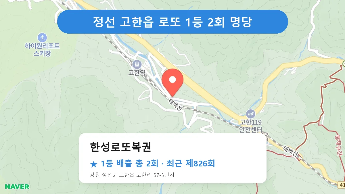 정선 한성로또복권 로또 1등 2회 명당 | 위치·당첨 이력 (강원 정선군 고한읍)