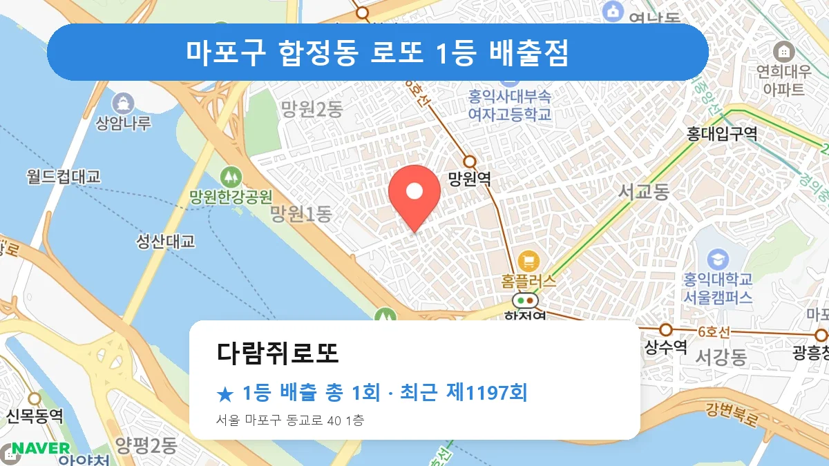마포구 다람쥐로또 로또 1등 1회 명당 | 위치·당첨 이력 (서울 마포구 합정동)