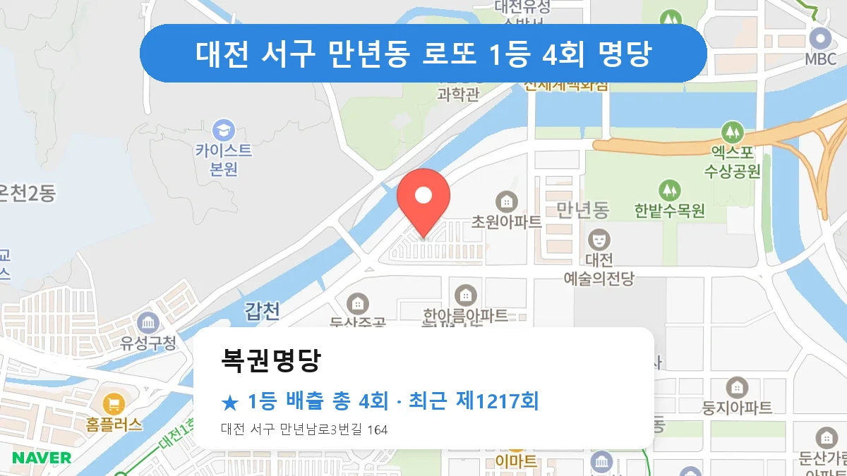 대전 서구 복권명당 로또 1등 4회 명당 | 위치·당첨 이력 (대전 서구 만년동)