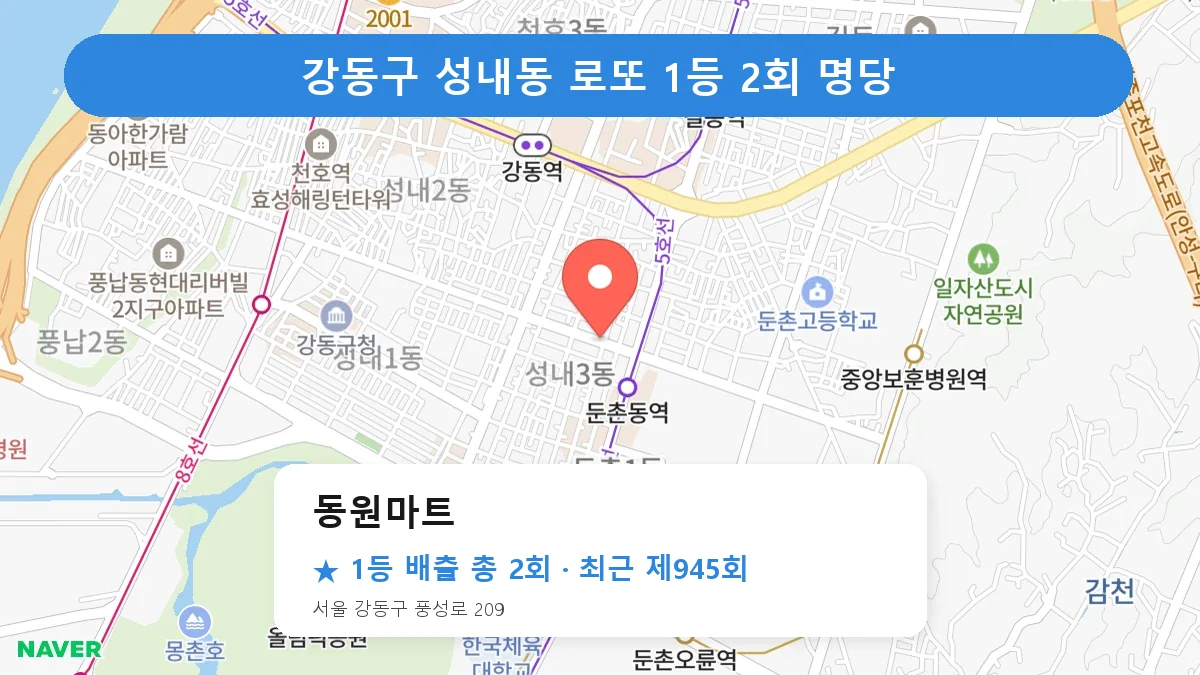 강동구 동원마트 로또 1등 2회 명당 | 위치·당첨 이력 (서울 강동구 성내동)
