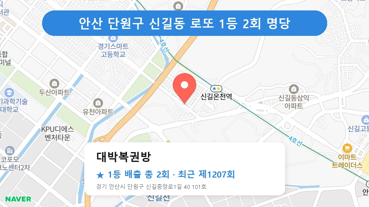안산 단원구 대박복권방 로또 1등 2회 명당 | 위치·당첨 이력 (경기 안산시 단원구 신길동)