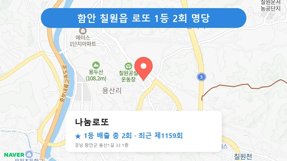 함안 나눔로또 로또 1등 2회 명당 | 위치·당첨 이력 (경남 함안군 칠원읍)