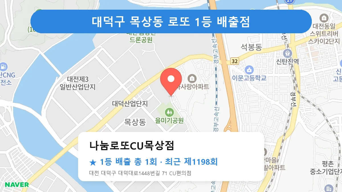 대덕구 나눔로또CU목상점 로또 1등 1회 명당 | 위치·당첨 이력 (대전 대덕구 목상동)