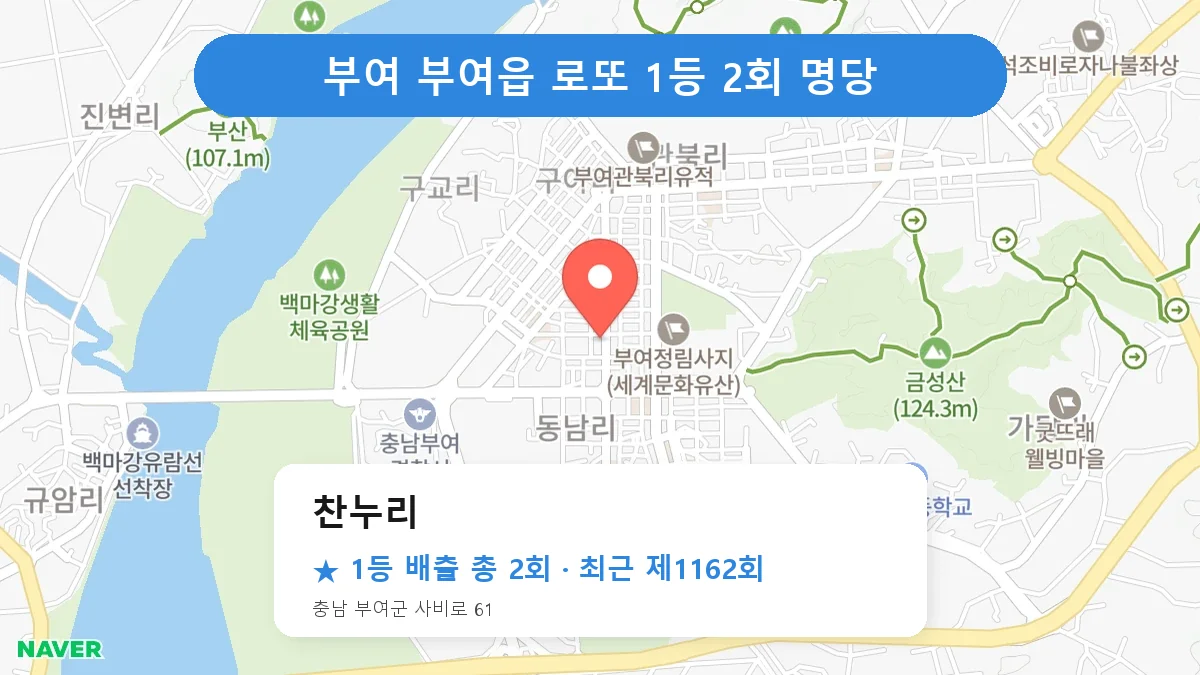 부여 찬누리 로또 1등 2회 명당 | 위치·당첨 이력 (충남 부여군 부여읍)