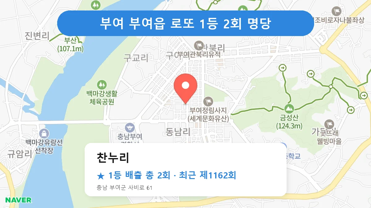 부여 찬누리 로또 1등 2회 명당 | 위치·당첨 이력 (충남 부여군 부여읍)