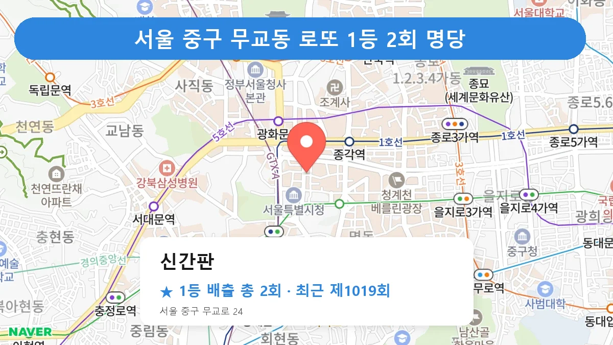 서울 중구 신간판 로또 1등 2회 명당 | 위치·당첨 이력 (서울 중구 무교동)