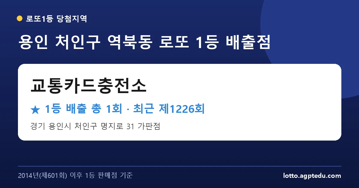 용인 처인구 교통카드충전소 로또 1등 1회 명당 | 위치·당첨 이력 (경기 용인시 처인구 역북동)